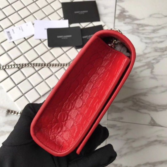 Fake Saint Laurent Medium Kate Monogram Crocodile Leather Shoulder Bag Red Replica