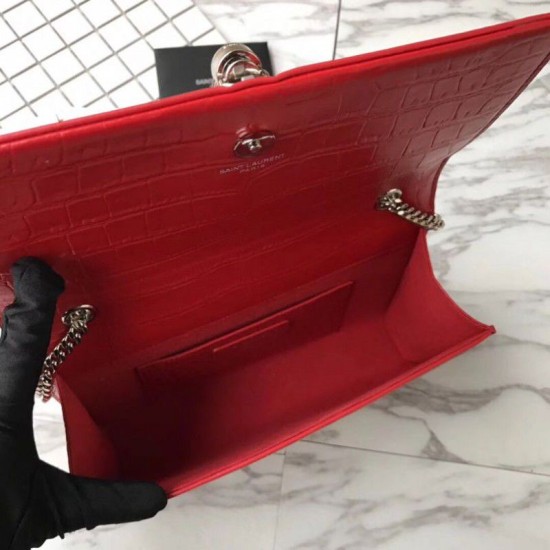 Fake Saint Laurent Medium Kate Monogram Crocodile Leather Shoulder Bag Red Replica