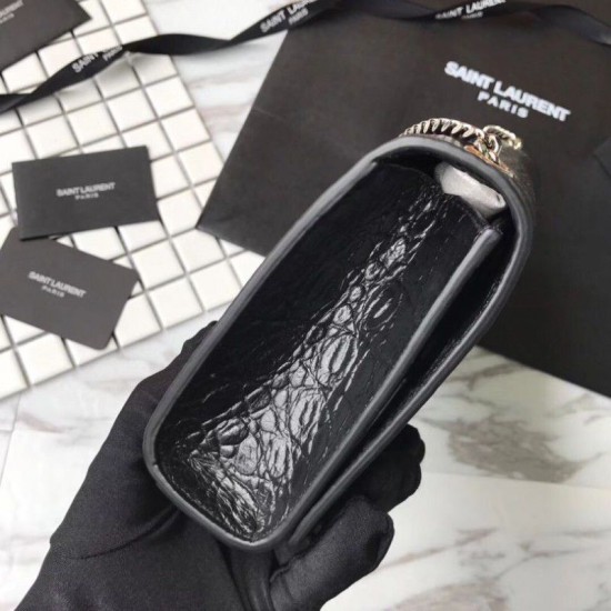Fake Saint Laurent Medium Kate Monogram Crocodile Leather Shoulder Bag Black Replica