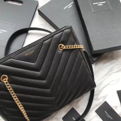 Replica YSL Saint Laurent Tribeca Small Shopping Bag Grain Embossed Leather Black