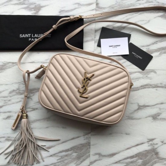 Replica YSL Saint Laurent Medium LouLou Chain Bag Matelasse Leather Apricot
