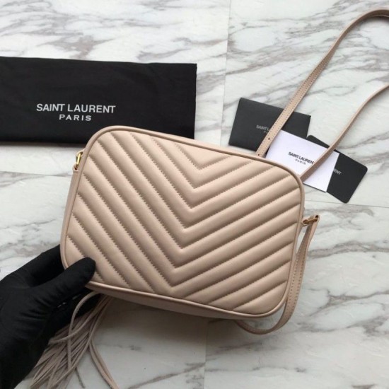 Replica YSL Saint Laurent Medium LouLou Chain Bag Matelasse Leather Apricot