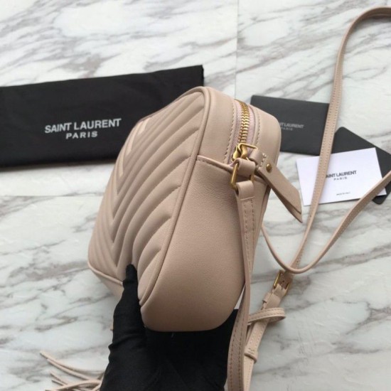 Replica YSL Saint Laurent Medium LouLou Chain Bag Matelasse Leather Apricot