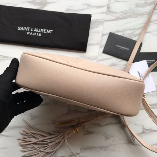 Replica YSL Saint Laurent Medium LouLou Chain Bag Matelasse Leather Apricot