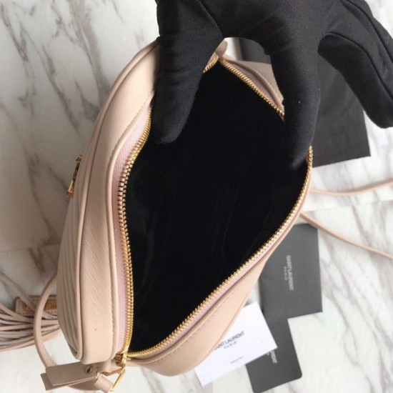 Replica YSL Saint Laurent Medium LouLou Chain Bag Matelasse Leather Apricot