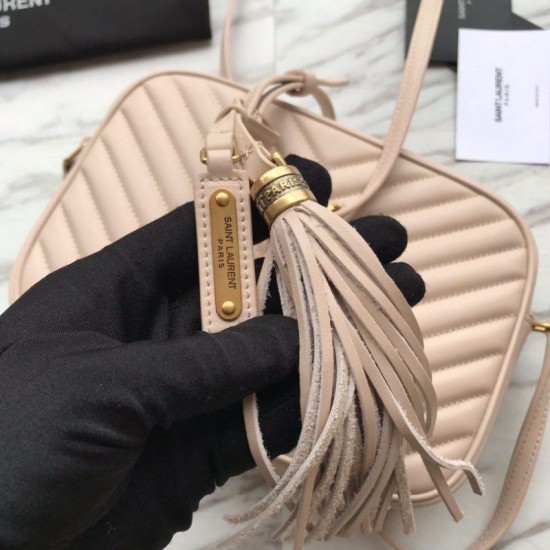 Replica YSL Saint Laurent Medium LouLou Chain Bag Matelasse Leather Apricot