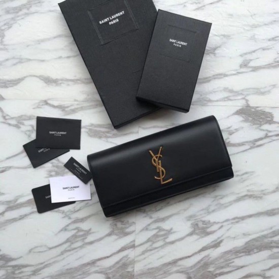 Fake YSL Saint Laurent Classic Monogram Wallet Smooth Leather Black Replica