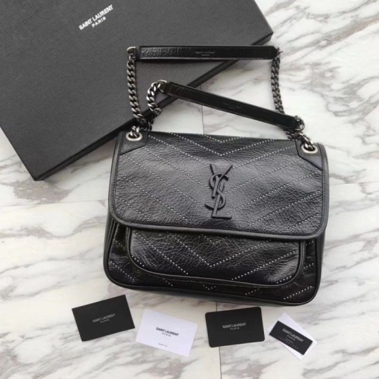 Fake YSL Saint Laurent Medium Niki Chain Bag Black Replica