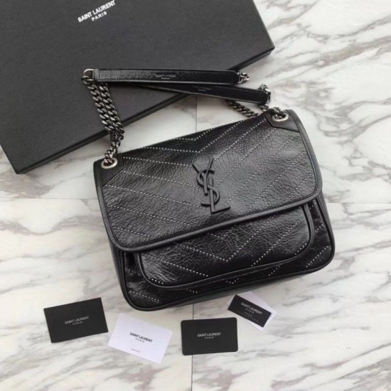 Fake YSL Saint Laurent Medium Niki Chain Bag Black Replica