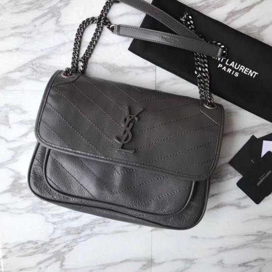 Fake YSL Saint Laurent Medium Niki Chain Bag Gray Replica Fake YSL Saint Laurent Medium Niki Chain Bag Gray Replica