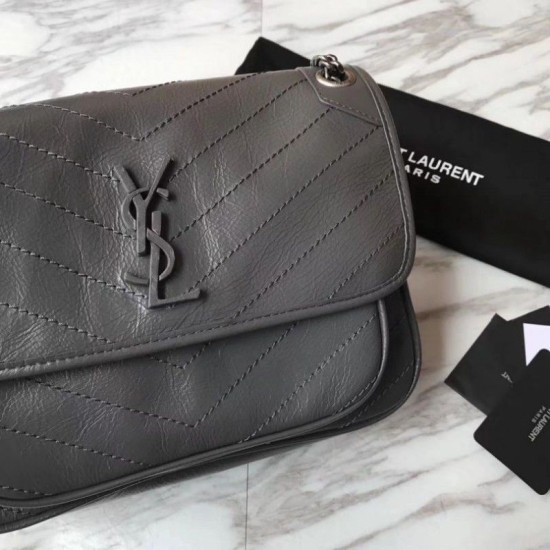 Fake YSL Saint Laurent Medium Niki Chain Bag Gray Replica Fake YSL Saint Laurent Medium Niki Chain Bag Gray Replica