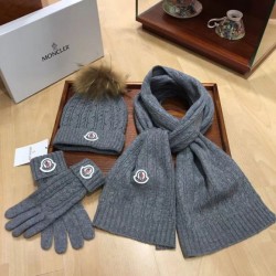 Replica Moncler scarf hat and gloves three piece Grey