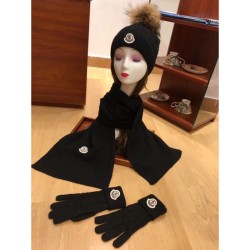 Replica Moncler scarf hat and gloves three piece Black
