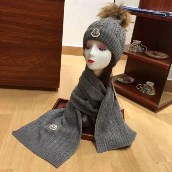Replica Moncler scarf hat and gloves three piece Grey
