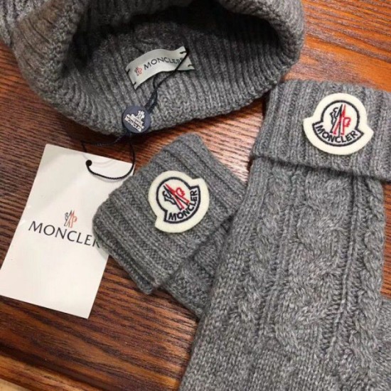 Replica Moncler scarf hat and gloves three piece Grey