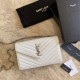 Replica YSL Saint Laurent Monogram Envelope Chain Wallet Grained Leather White