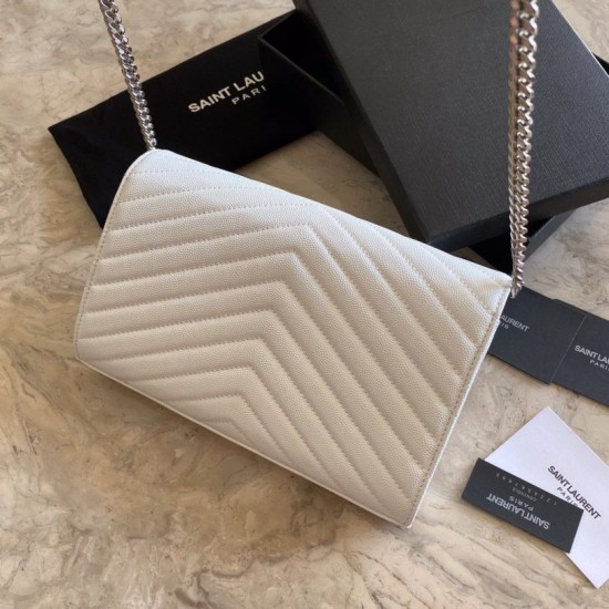 Replica YSL Saint Laurent Monogram Envelope Chain Wallet Grained Leather White