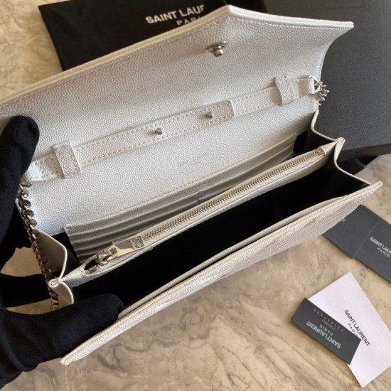 Replica YSL Saint Laurent Monogram Envelope Chain Wallet Grained Leather White