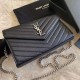 Replica YSL Saint Laurent Monogram Envelope Chain Wallet Grained Leather Black Silver Hardware