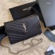 Replica YSL Saint Laurent Monogram Envelope Chain Wallet Grained Leather Black Silver Hardware
