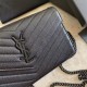 Replica YSL Saint Laurent Monogram Envelope Chain Wallet Grained Leather Black Black Hardware