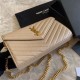 Replica YSL Saint Laurent Monogram Envelope Chain Wallet Grained Leather Apricot