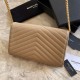 Replica YSL Saint Laurent Monogram Envelope Chain Wallet Grained Leather Apricot