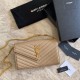 Replica YSL Saint Laurent Monogram Envelope Chain Wallet Grained Leather Apricot