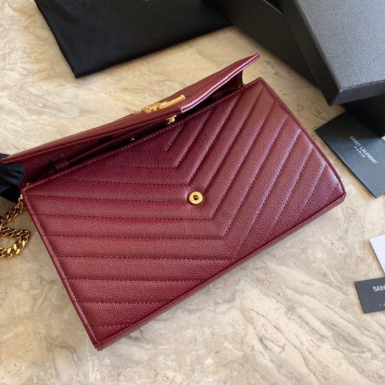 Fake YSL Saint Laurent Monogram Envelope Chain Wallet Grained Leather Claret Replica