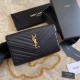 Replica YSL Saint Laurent Monogram Envelope Chain Wallet Grained Leather Black Gold Hardware