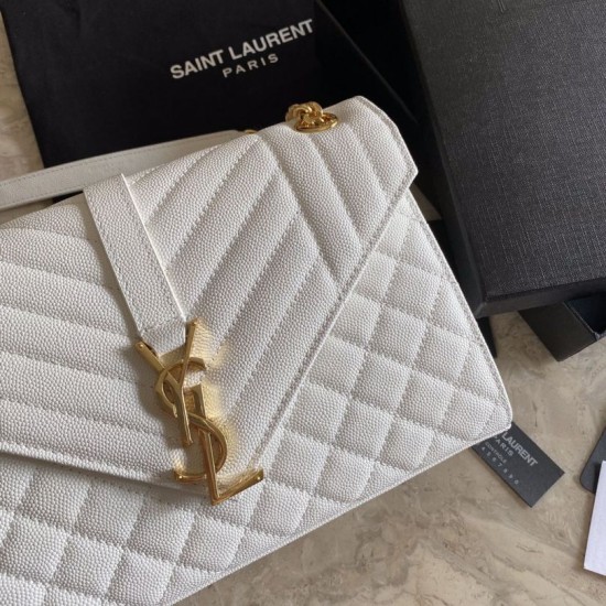 Fake YSL Saint Laurent Medium Envelope Bag Mix Matelasse White Replica