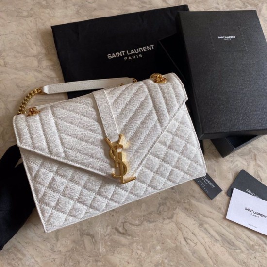 Fake YSL Saint Laurent Medium Envelope Bag Mix Matelasse White Replica