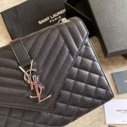 Fake YSL Saint Laurent Medium Envelope Bag Mix Matelasse Black Silver Hardware Replica