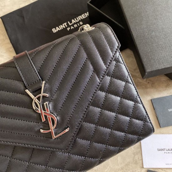 Fake YSL Saint Laurent Medium Envelope Bag Mix Matelasse Black Silver Hardware Replica
