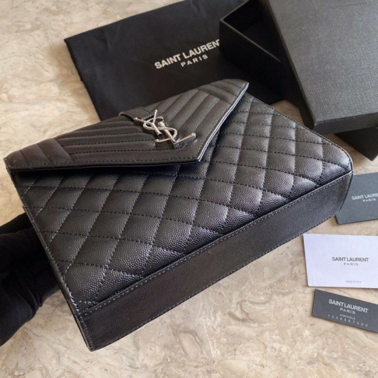 Fake YSL Saint Laurent Medium Envelope Bag Mix Matelasse Black Silver Hardware Replica