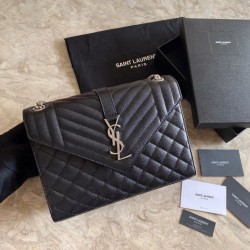 Fake YSL Saint Laurent Medium Envelope Bag Mix Matelasse Black Silver Hardware Replica