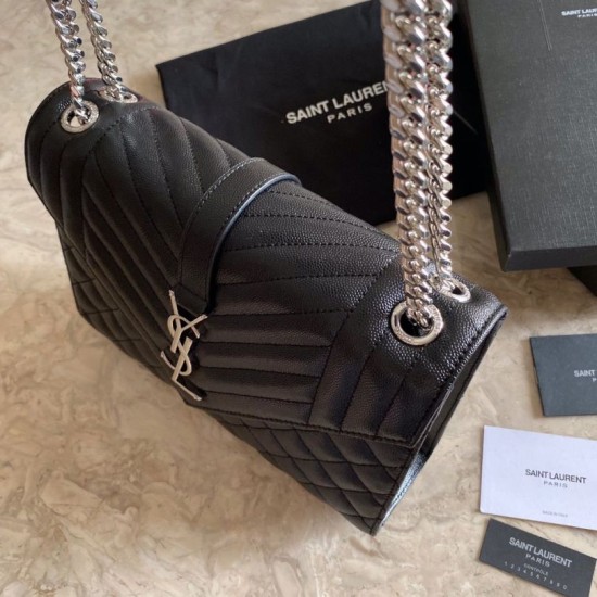 Fake YSL Saint Laurent Medium Envelope Bag Mix Matelasse Black Silver Hardware Replica