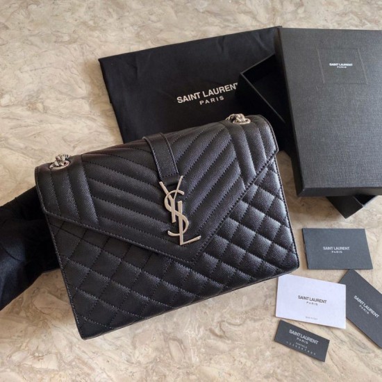 Fake YSL Saint Laurent Medium Envelope Bag Mix Matelasse Black Silver Hardware Replica
