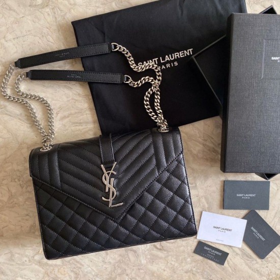 Fake YSL Saint Laurent Medium Envelope Bag Mix Matelasse Black Silver Hardware Replica