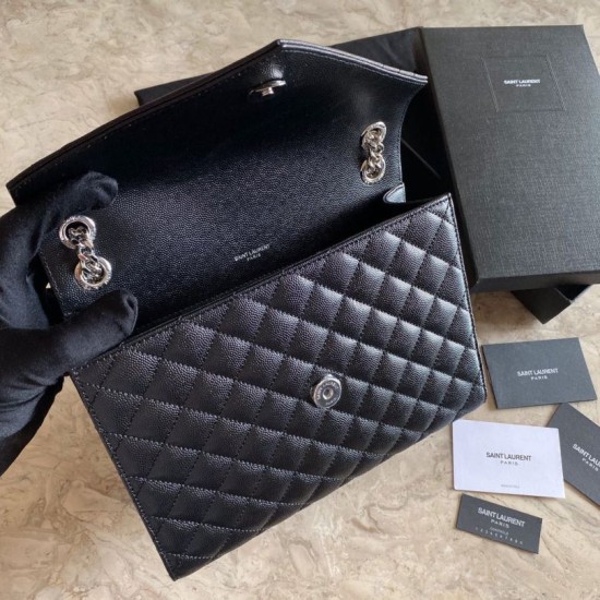 Fake YSL Saint Laurent Medium Envelope Bag Mix Matelasse Black Silver Hardware Replica