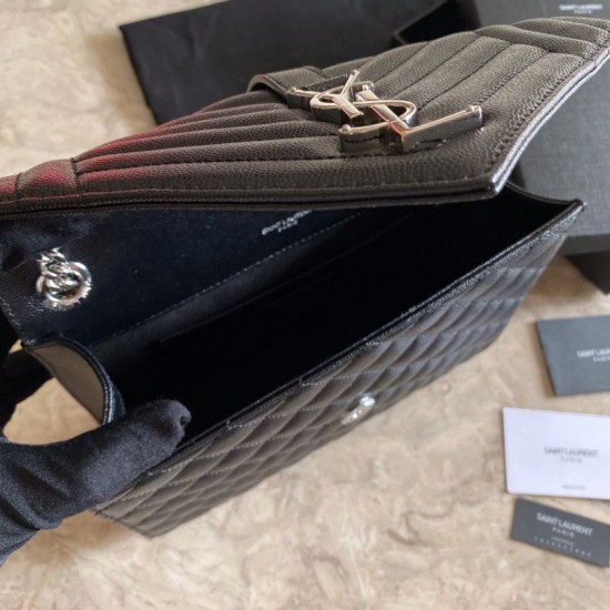 Fake YSL Saint Laurent Medium Envelope Bag Mix Matelasse Black Silver Hardware Replica