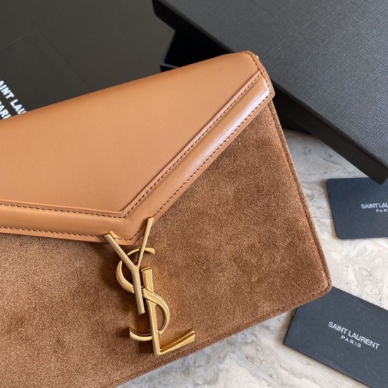 Fake YSL Saint Laurent Cassandra Medium Suede Bag Brown Replica Fake YSL Saint Laurent Cassandra Medium Suede Bag Brown Replica