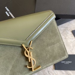 Fake YSL Saint Laurent Cassandra Medium Suede Bag Light Green Replica