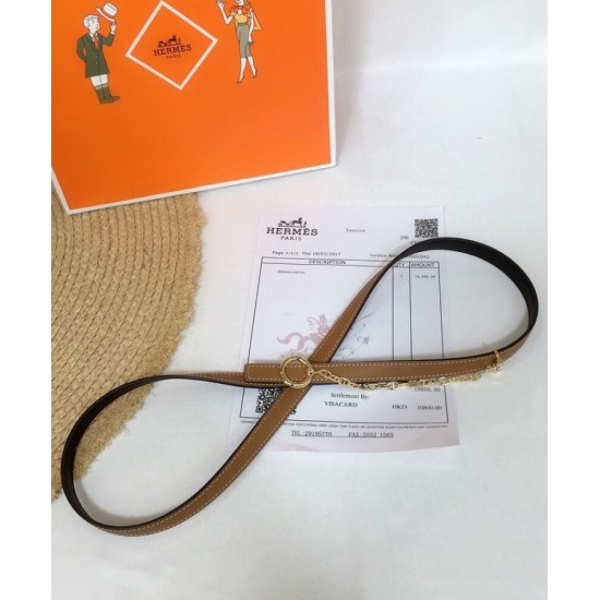 Fake Hermes Epsom Leather Belt Glod Hardware Coffee Replica