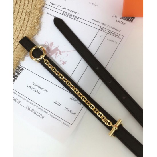 Replica Hermes Epsom Leather Belt Glod Hardware Black