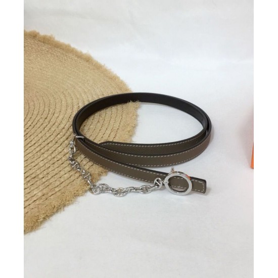 Replica Hermes Epsom Leather Belt Silver Hardware Gray