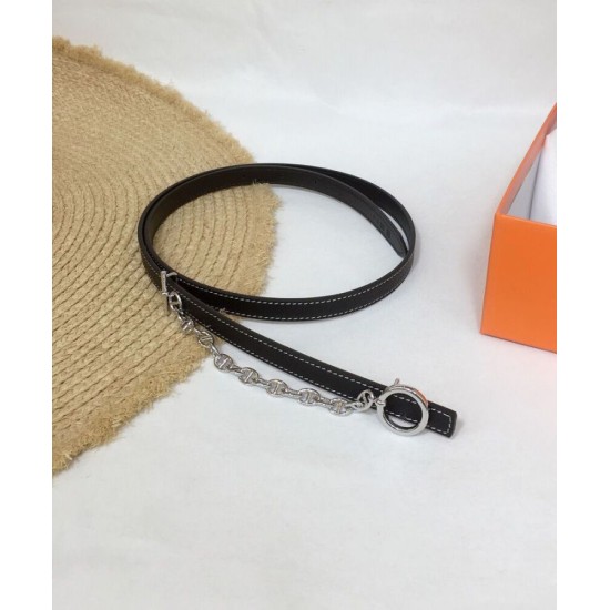 Replica Hermes Epsom Leather Belt Silver Hardware Black