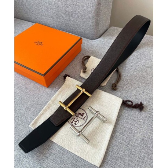 Fake Hermes Royal Belt Buckle &amp; Reversible Leather Strap 38mm Henna Replica