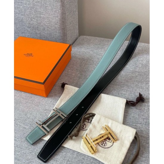 Fake Hermes H Au Carre Belt Buckle &amp; Reversible Leather Strap 32mm Light Blue Replica