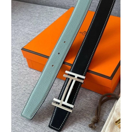 Fake Hermes H Au Carre Belt Buckle &amp; Reversible Leather Strap 32mm Light Blue Replica